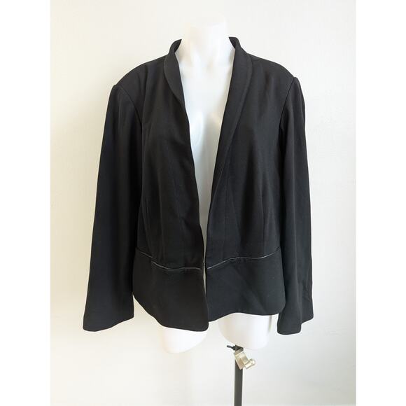 New Eileen Fisher Size 1X Tropical Suiting Eco Poly Leather Trim Jacket Black - Picture 2 of 15